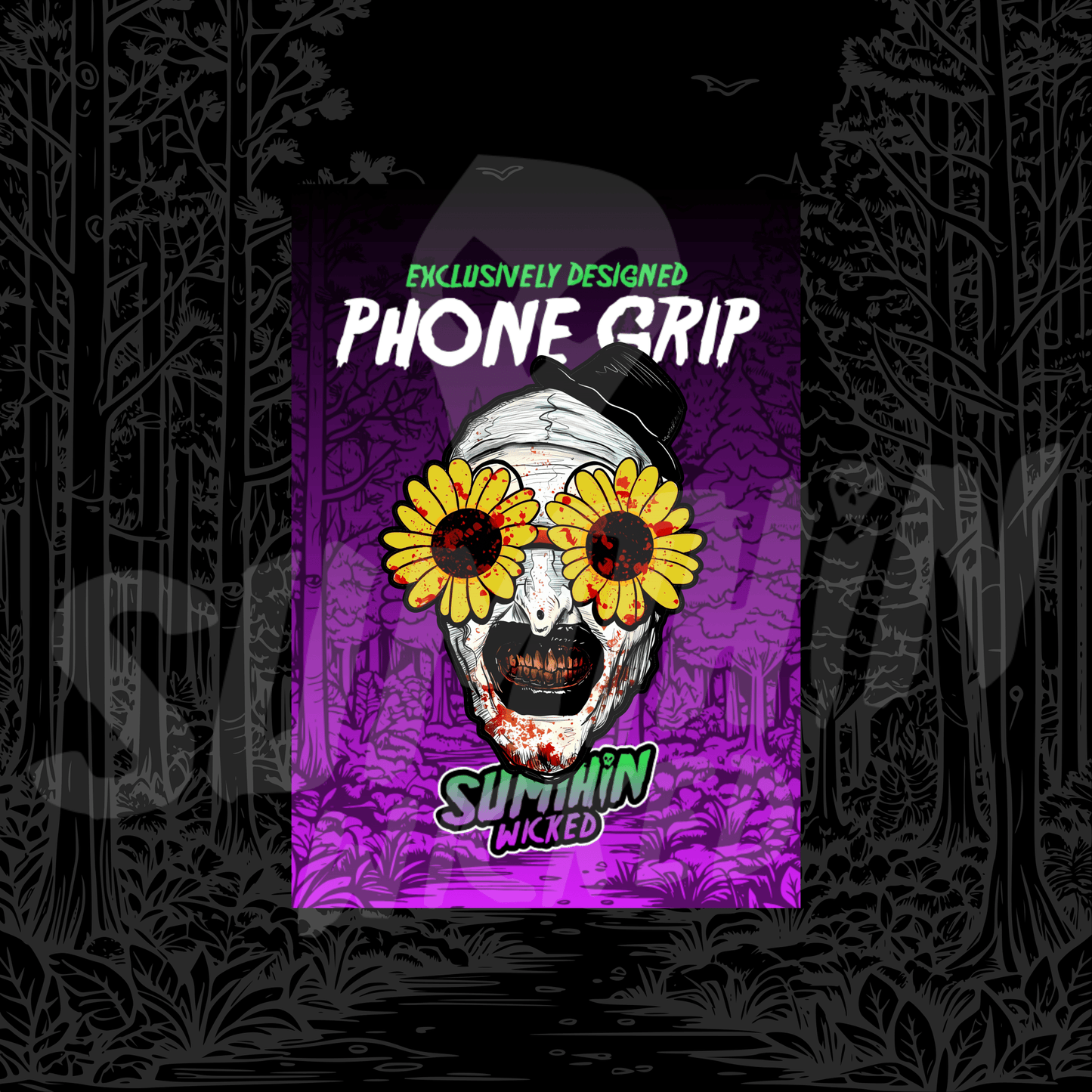 Arty - Acrylic Phone/Kindle Grip - Terrifier Inspired - Sumthin Wicked Exclusive - Goblin Wood