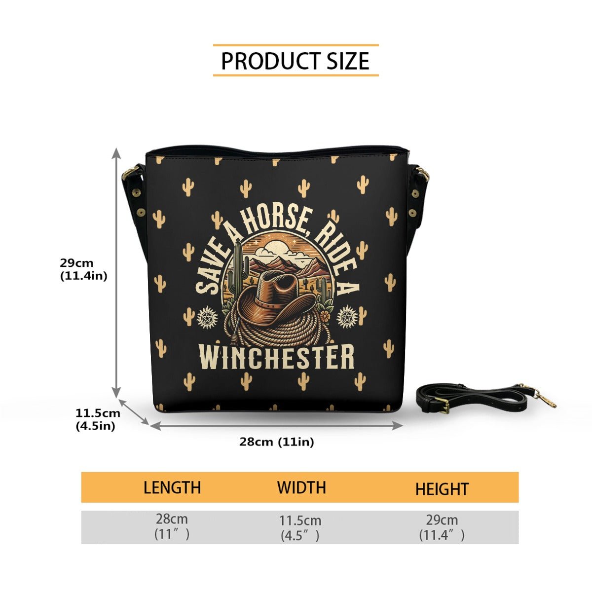 Cowboy Ride - Black Cross Body Bucket Bag - Supernatural Inspired - Goblin Wood Exclusive - Goblin Wood