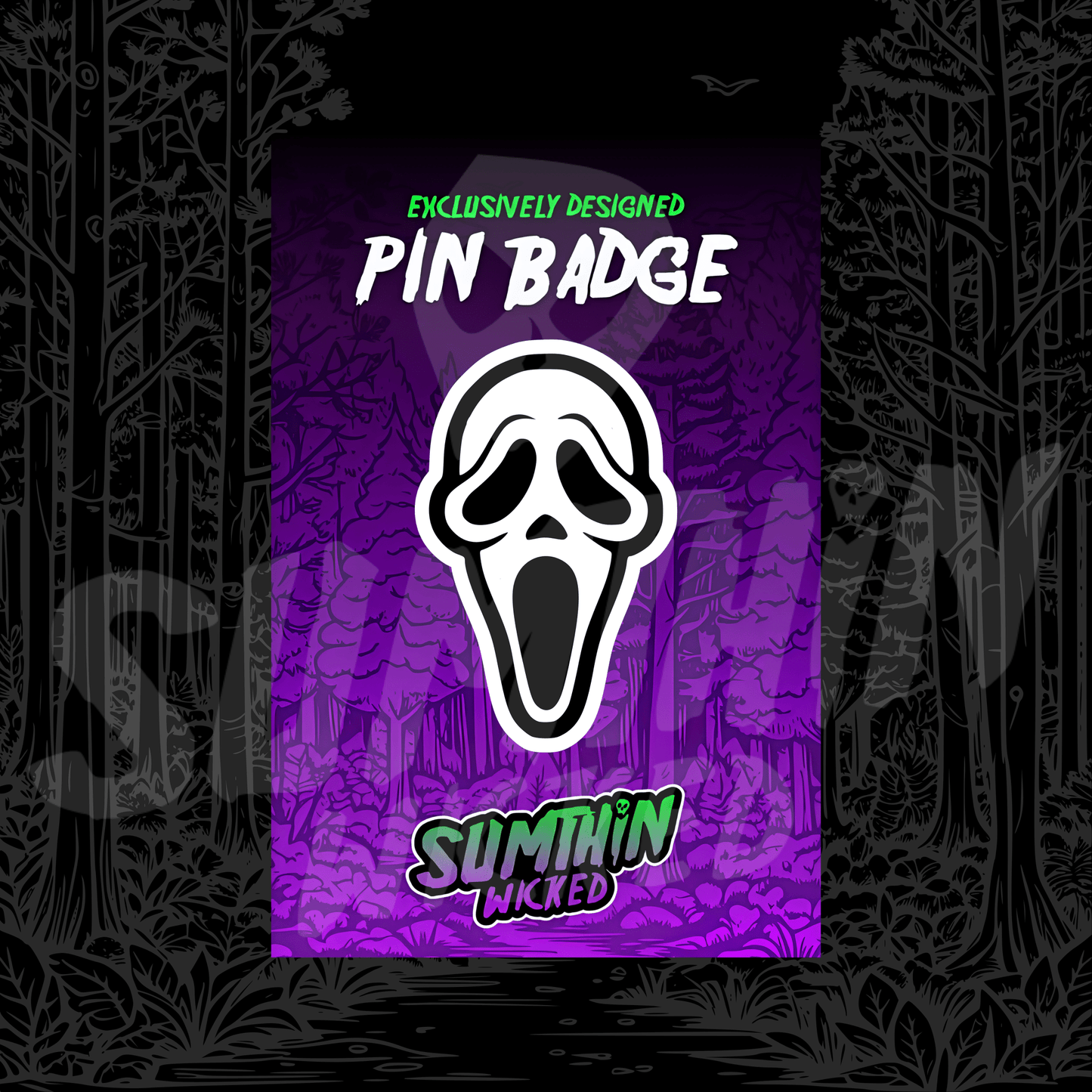 Ghostface (Mask) - Acrylic Pin Badge - Scream Inspired - Sumthin Wicked Exclusive - Goblin Wood