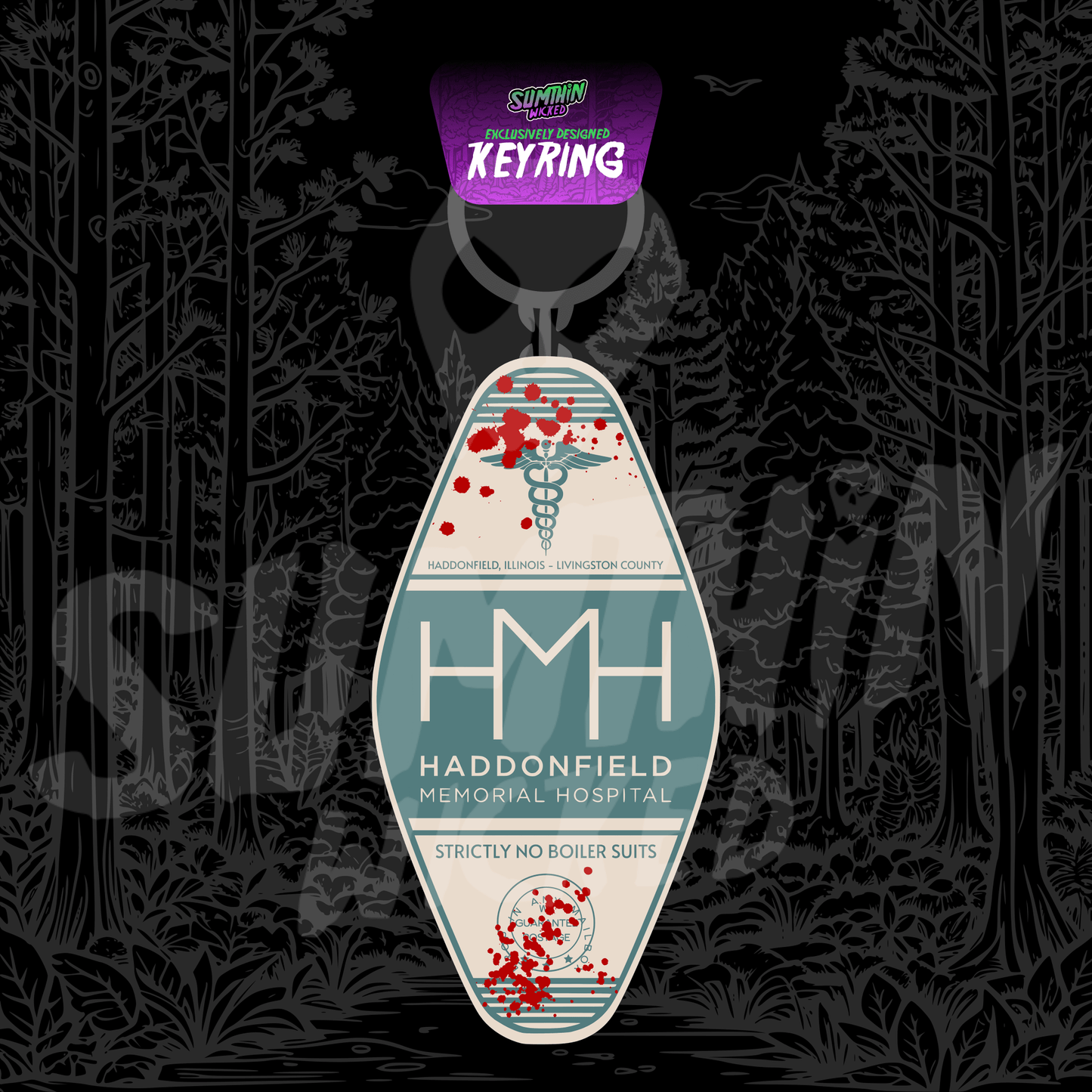 Haddonfield Memorial Hospital - Acrylic Key Fob Keychain - Halloween II Inspired - Sumthin Wicked Exclusive - Goblin Wood