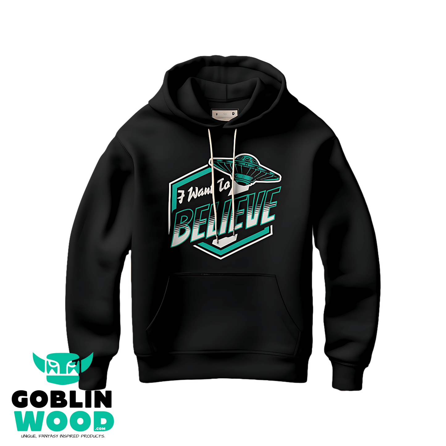 I Want To Believe - Premium Black Hoody - The X - Files Inspired - Goblin Wood Exclusive - Goblin Wood