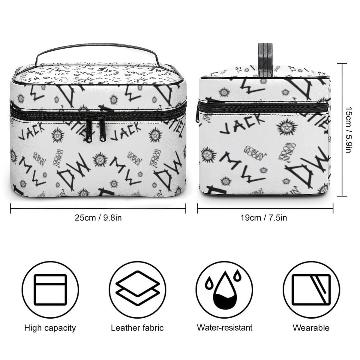 Initials - White AOP Toiletry Bag - Supernatural Inspired - Goblin Wood Exclusive - Goblin Wood