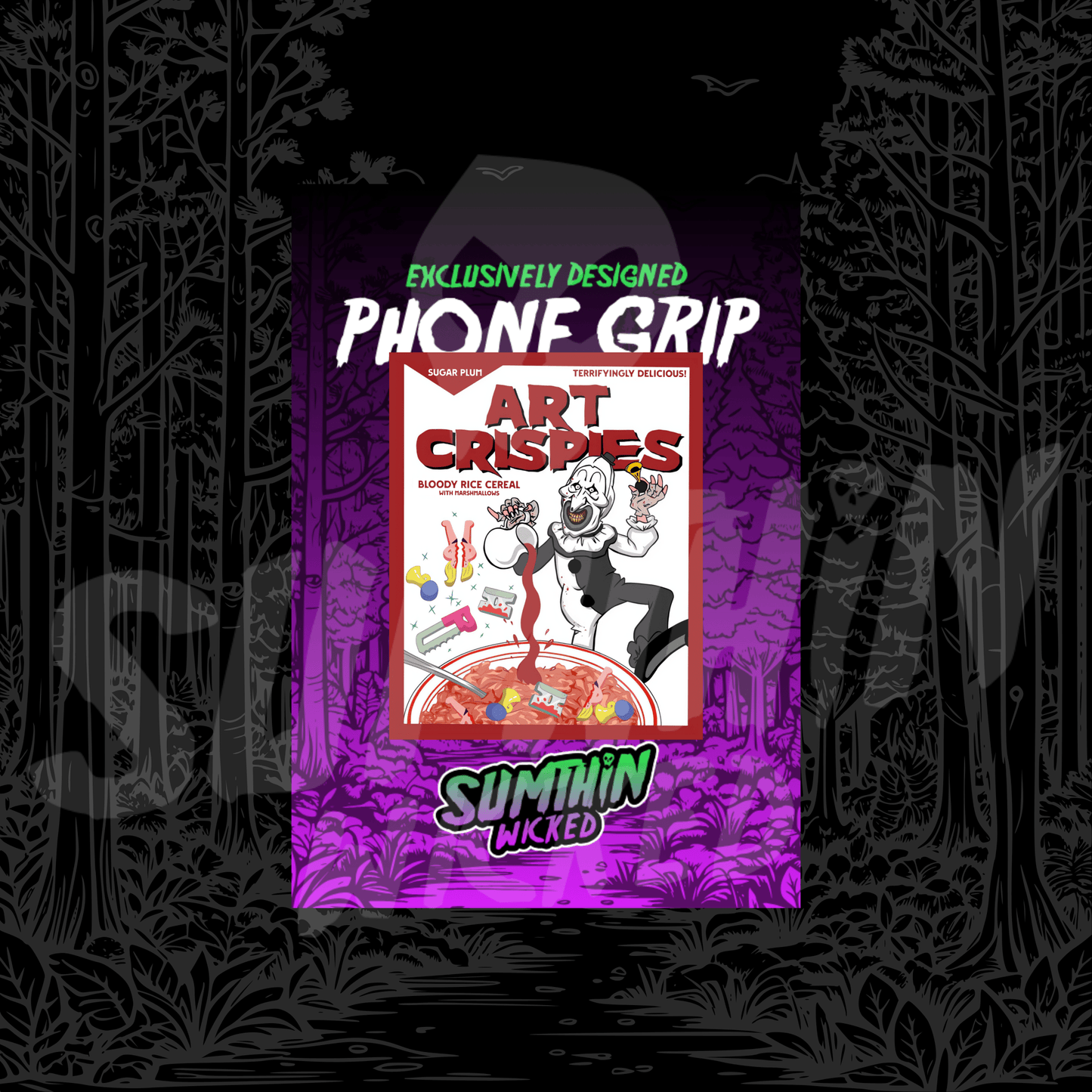 Killoggs - Acrylic Phone/Kindle Grip - Terrifier Inspired - Sumthin Wicked Exclusive - Goblin Wood