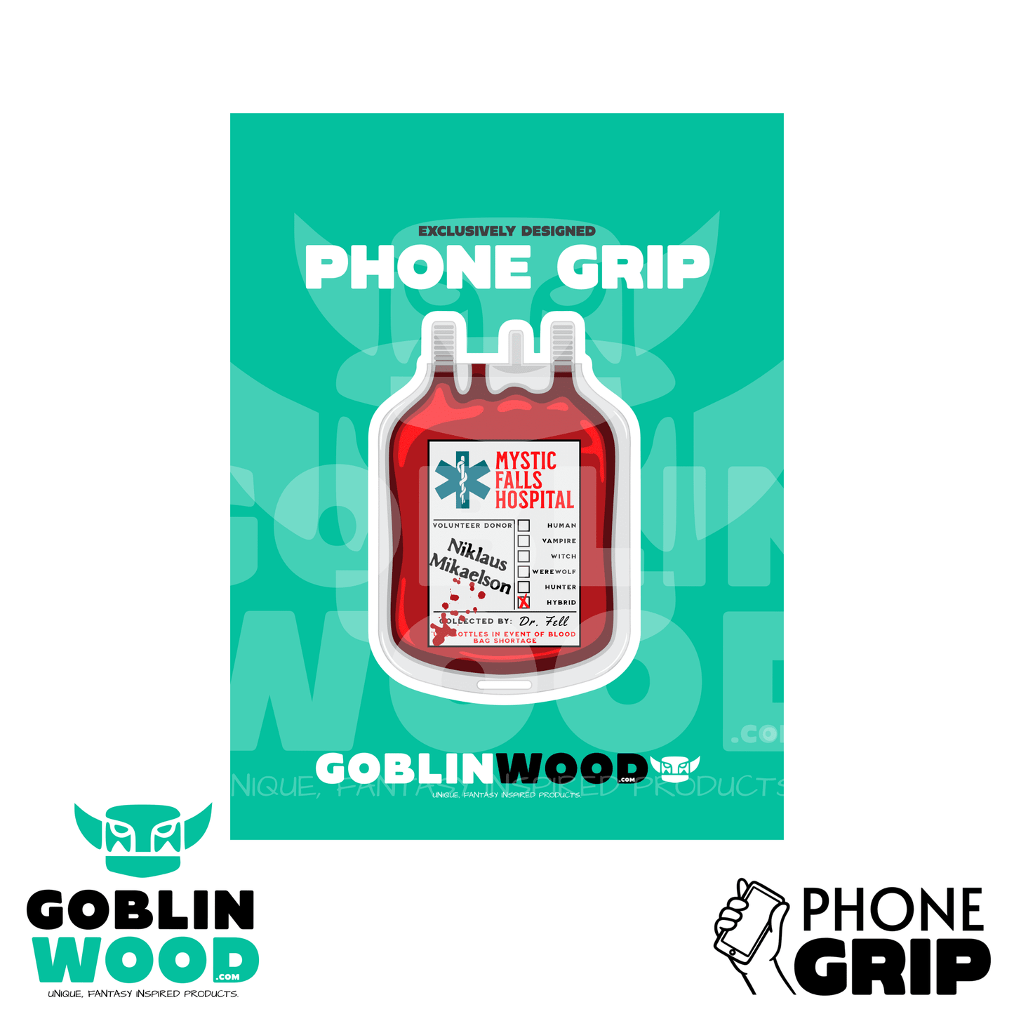 Klaus Blood Bag - Acrylic Phone/Kindle Grip - - Goblin Wood Exclusive - Goblin Wood
