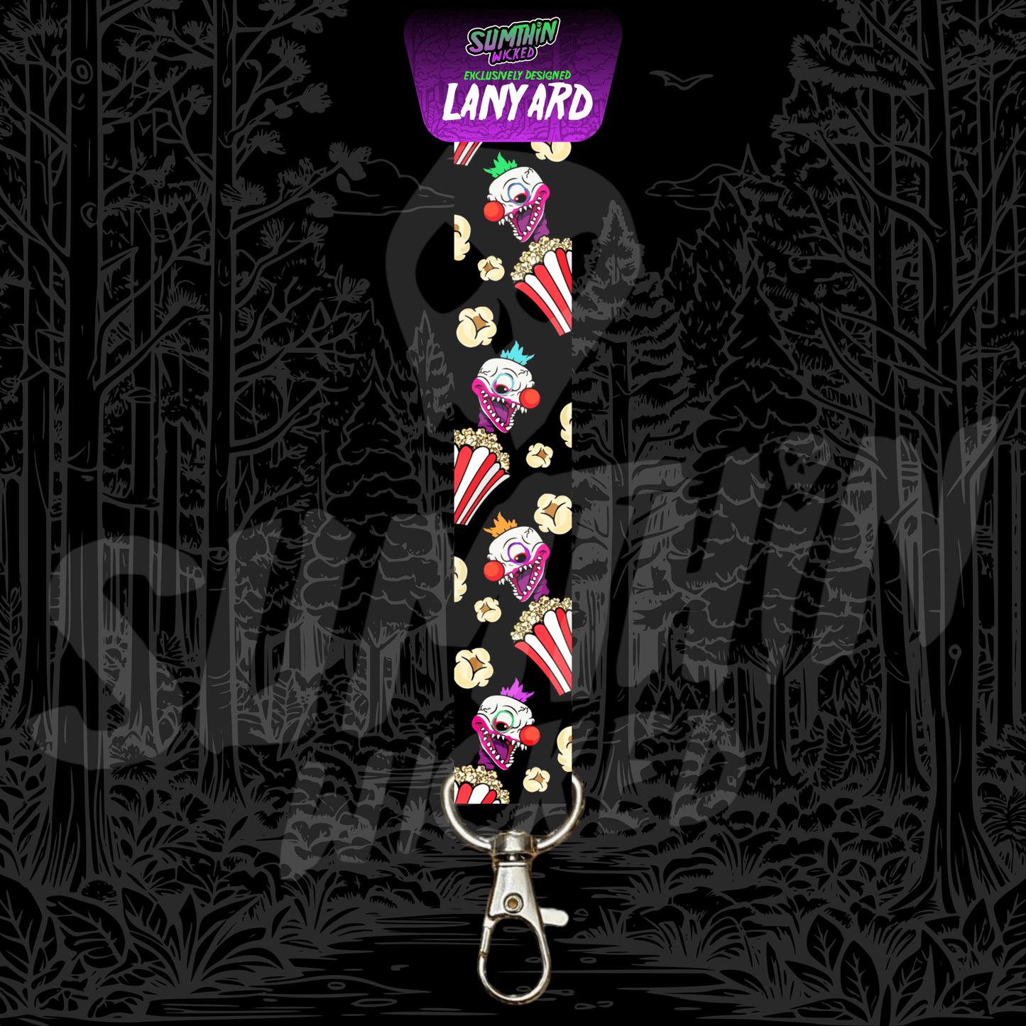 Klown (Black) - AOP Lanyard - Killer Klowns From Outer Space Inspired - Sumthin Wicked Exclusive - Goblin Wood
