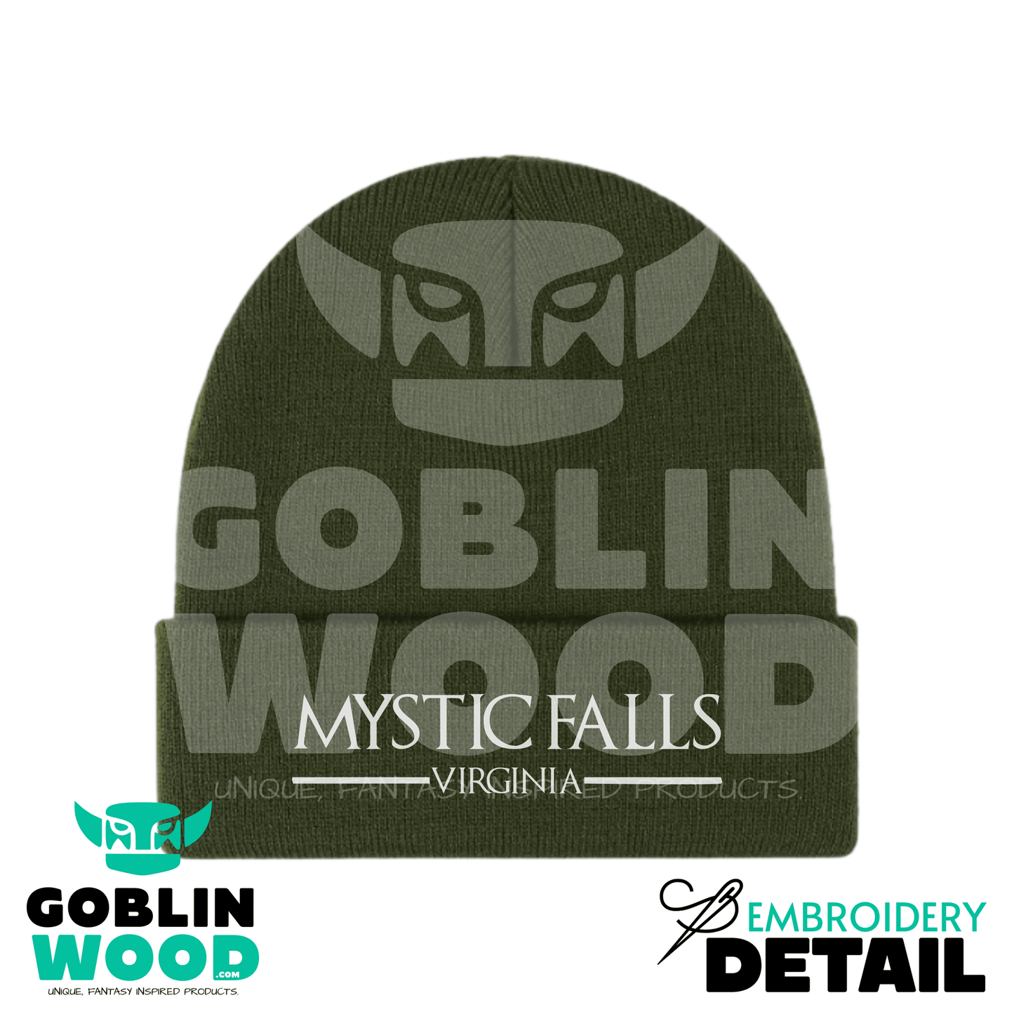 Mystic - Forest Green Embroidered Beanie - - Goblin Wood Exclusive - Goblin Wood