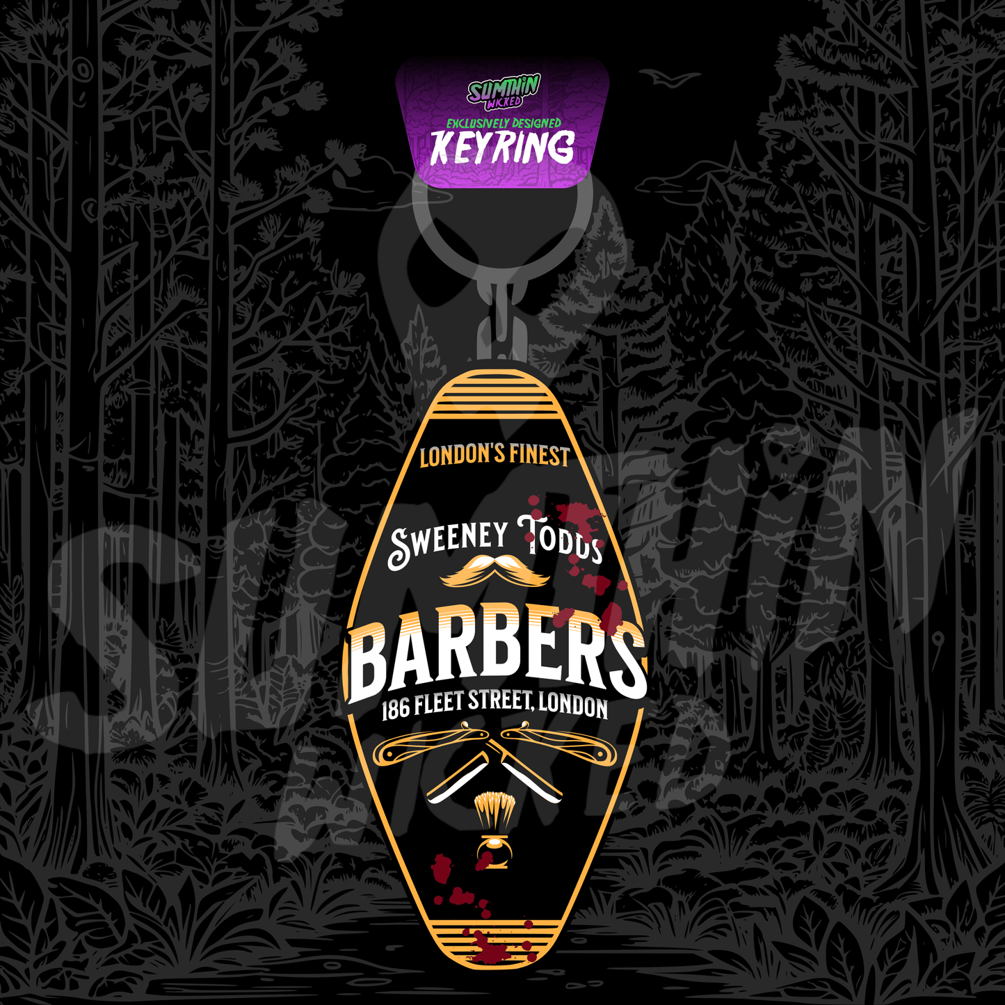 Sweeney Todd Barbers 186 Fleet Street - Acrylic Key Fob Keychain - Sweeney Todd Inspired - Sumthin Wicked Exclusive - Goblin Wood