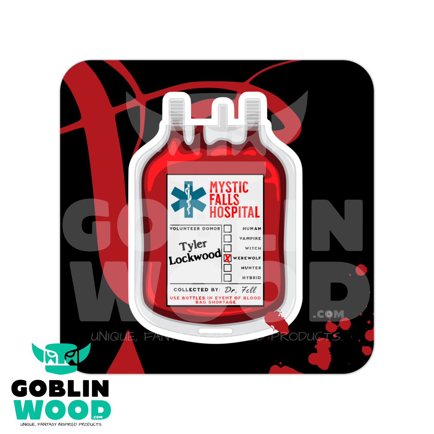 Tyler Blood Bag - Drinks Coaster - TVD Inspired - Goblin Wood Exclusive - Goblin Wood