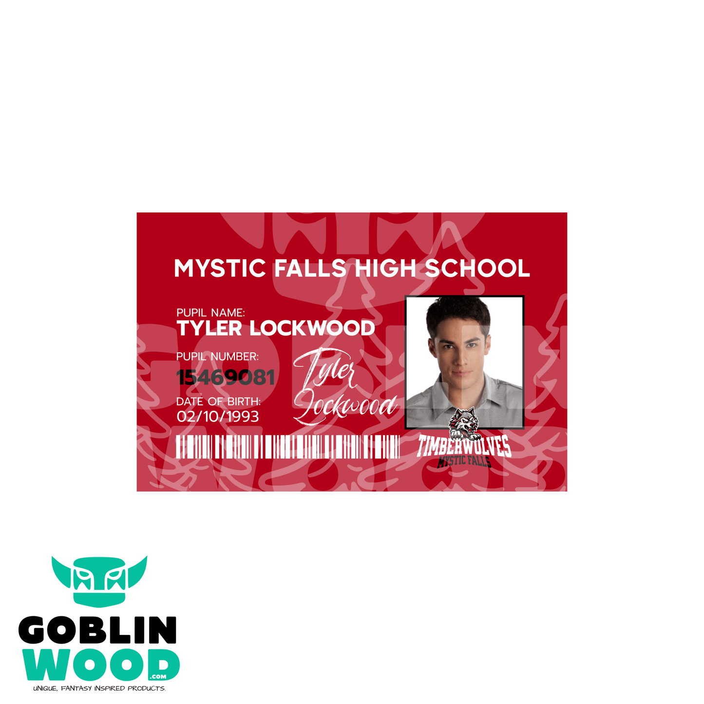 Tyler Lockwood - Mystic Falls High ID Card - TVD Inspired - Goblin Wood Exclusive - Goblin Wood