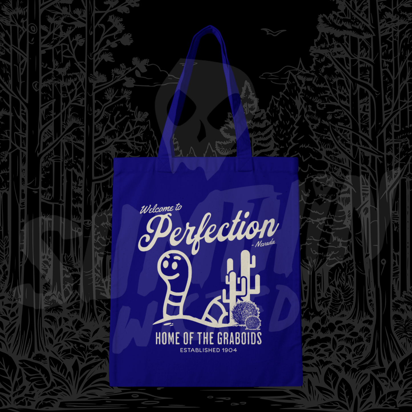 Welcome To Perfection - Navy Cotton Tote Bag - Tremors Inspired - Sumthin Wicked Exclusive - Goblin Wood