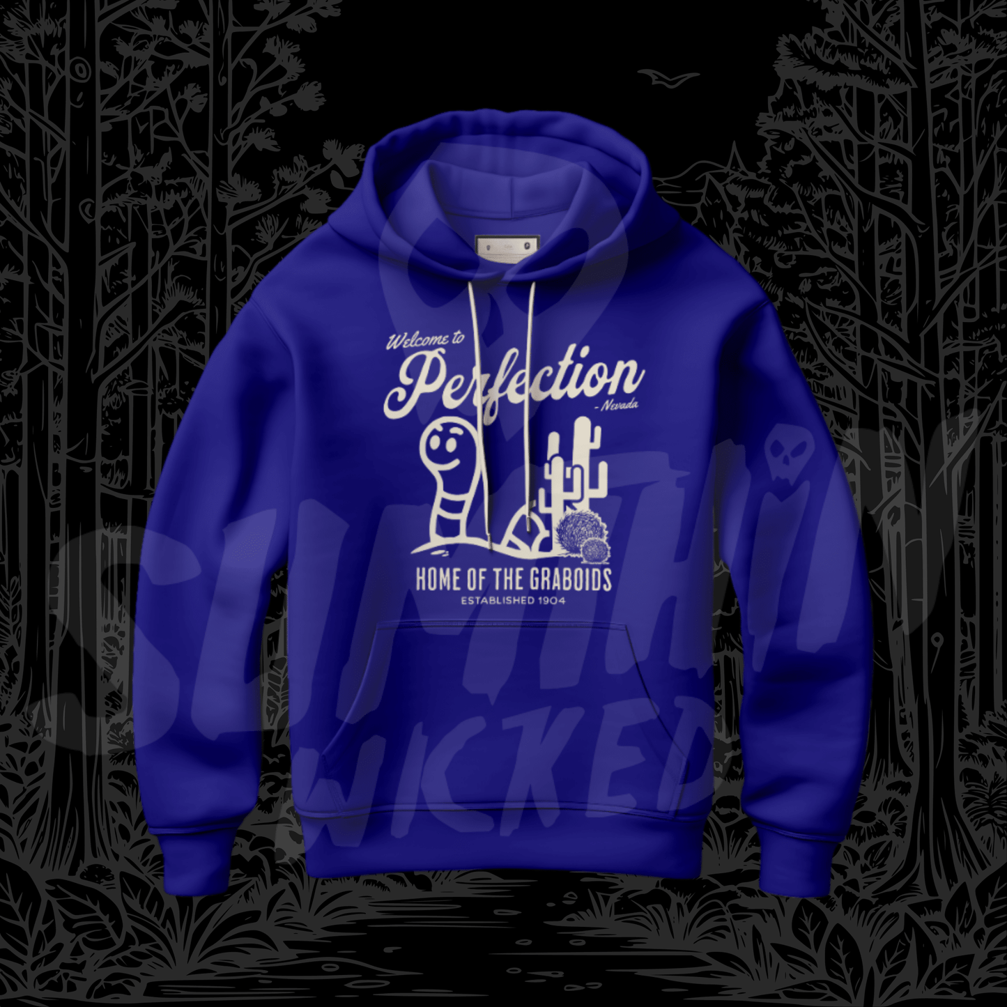 Welcome To Perfection - Navy Premium Hoody - Tremors Inspired - Sumthin Wicked Exclusive - Goblin Wood