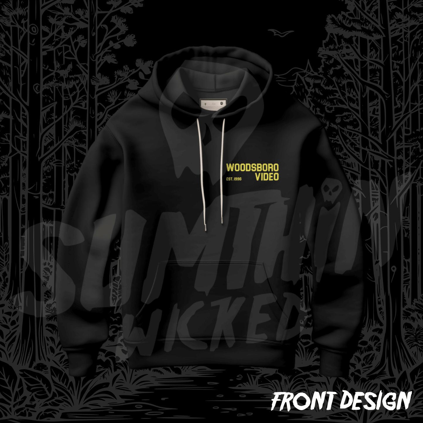 Woodsboro Video (Yellow) - Black Rear Print Premium Hoody - Scream Inspired - Sumthin Wicked Exclusive - Goblin Wood