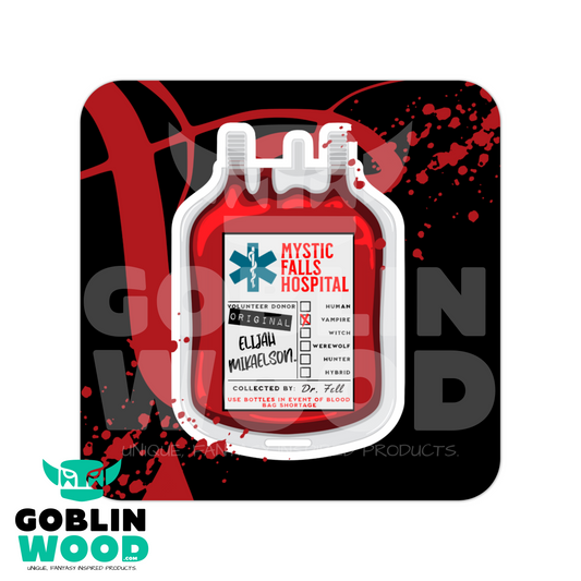 Elijah Blood Bag - Drinks Coaster - TVD Inspired - Goblin Wood Exclusive