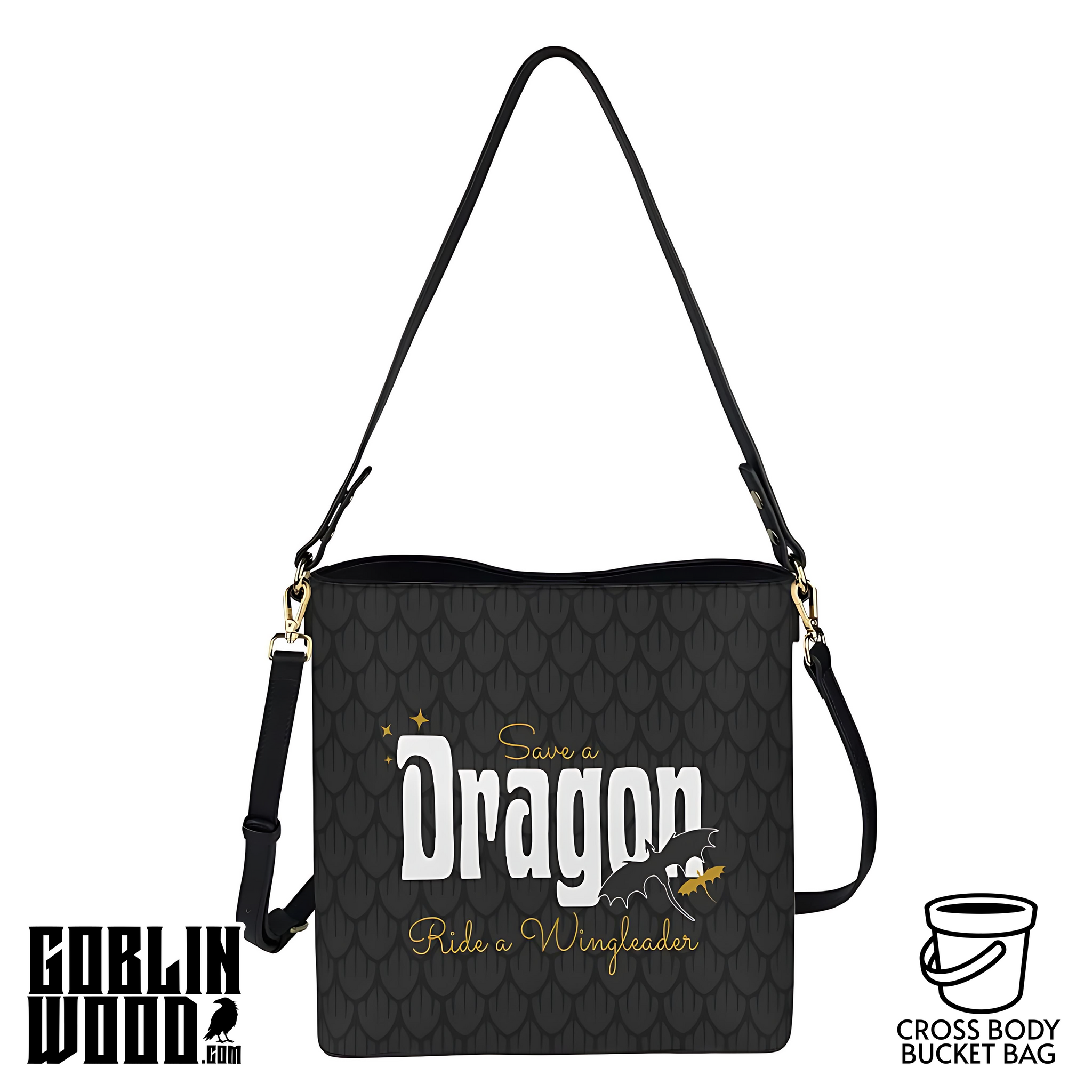 Save A Dragon - Cross Body Bucket Bag  - Fourth Wing Inspired - Goblin Wood Exclusive