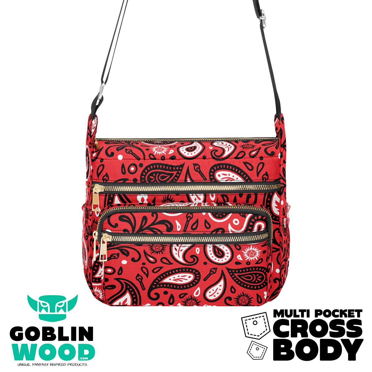 Initials Paisley (Red) - Multi Pocket Crossbody - Goblin Wood Exclusive