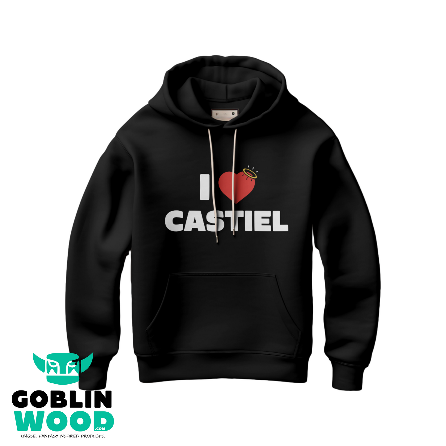 I ❤️ Castiel - Premium Black Hoody - Supernatural Inspired - Goblin Wood Exclusive