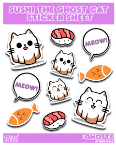 Sushi the Ghost Cat Sticker Sheet - The Ghosts of Boo Hall