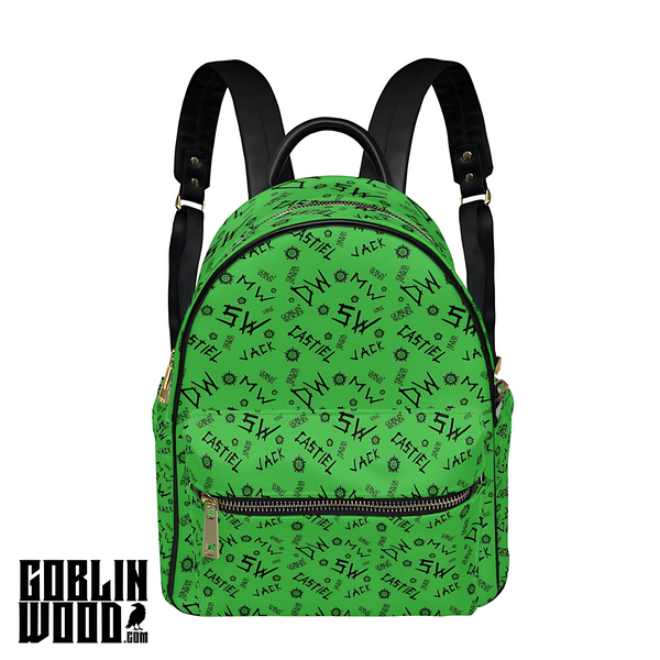 Initials - Green AOP Mini Backpack - Supernatural Inspired - Goblin Wood Exclusive