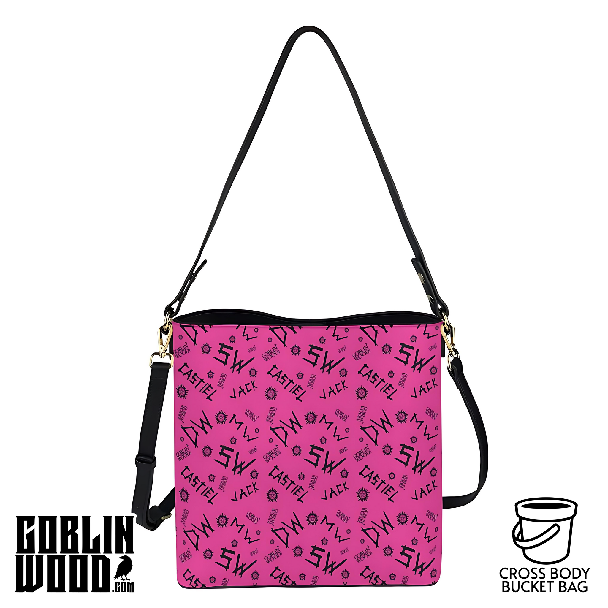 *PRE ORDER* Initials - Pink Cross Body Bucket Bag  - Supernatural Inspired - Goblin Wood Exclusive