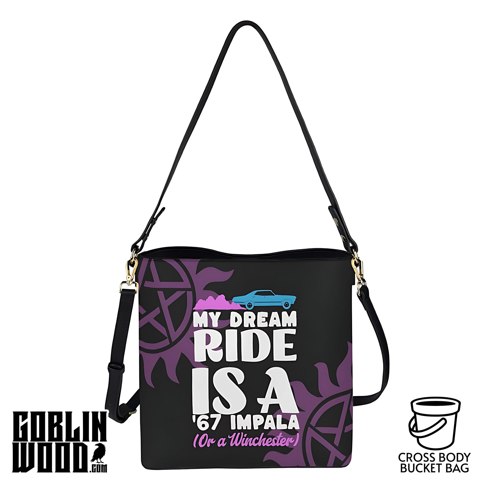 *PRE ORDER* Dream Ride - Black Cross Body Bucket Bag  - Supernatural Inspired - Goblin Wood Exclusive