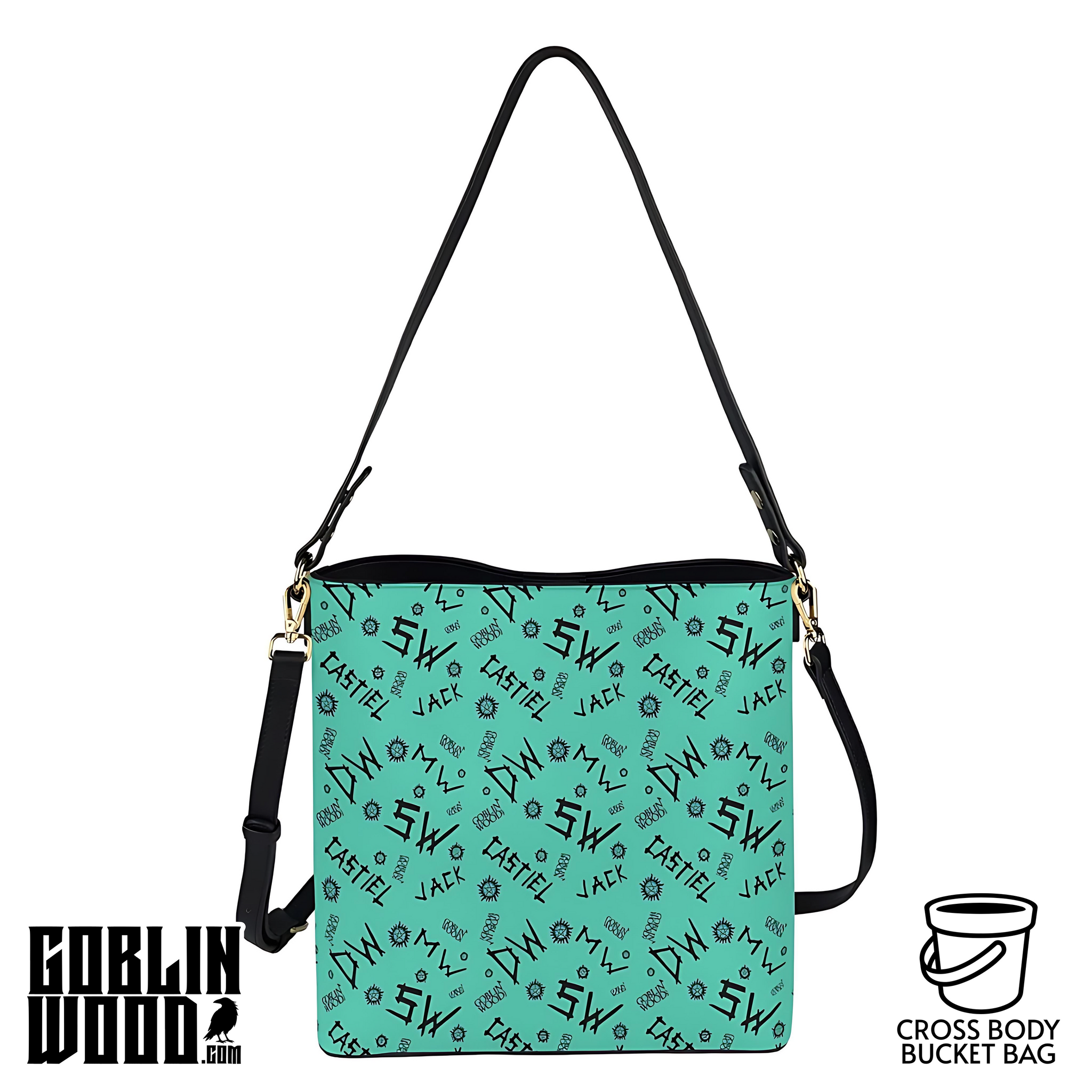 *PRE ORDER* Initials - Teal Cross Body Bucket Bag  - Supernatural Inspired - Goblin Wood Exclusive