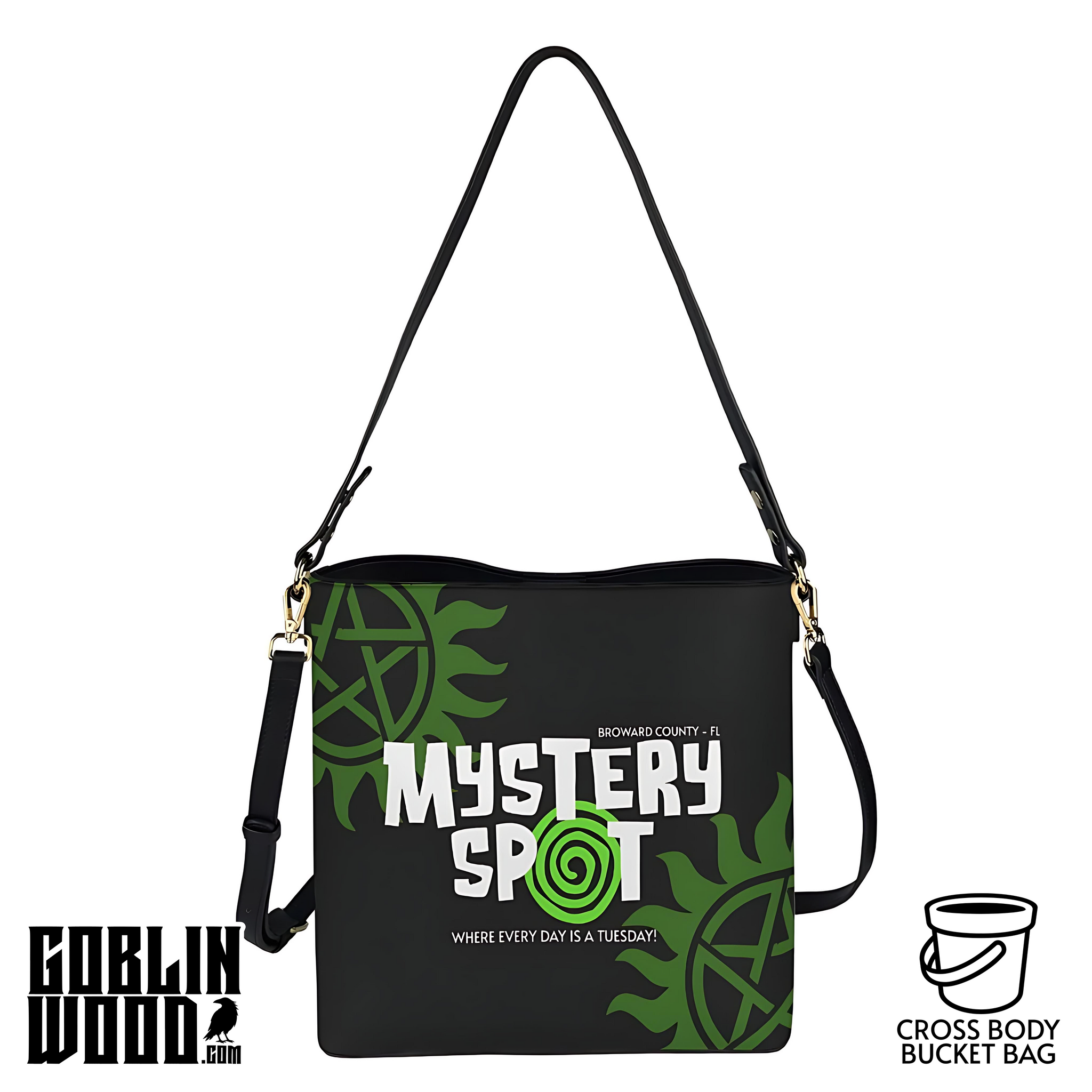 *PRE ORDER* Mystery Spot - Black Cross Body Bucket Bag  - Supernatural Inspired - Goblin Wood Exclusive