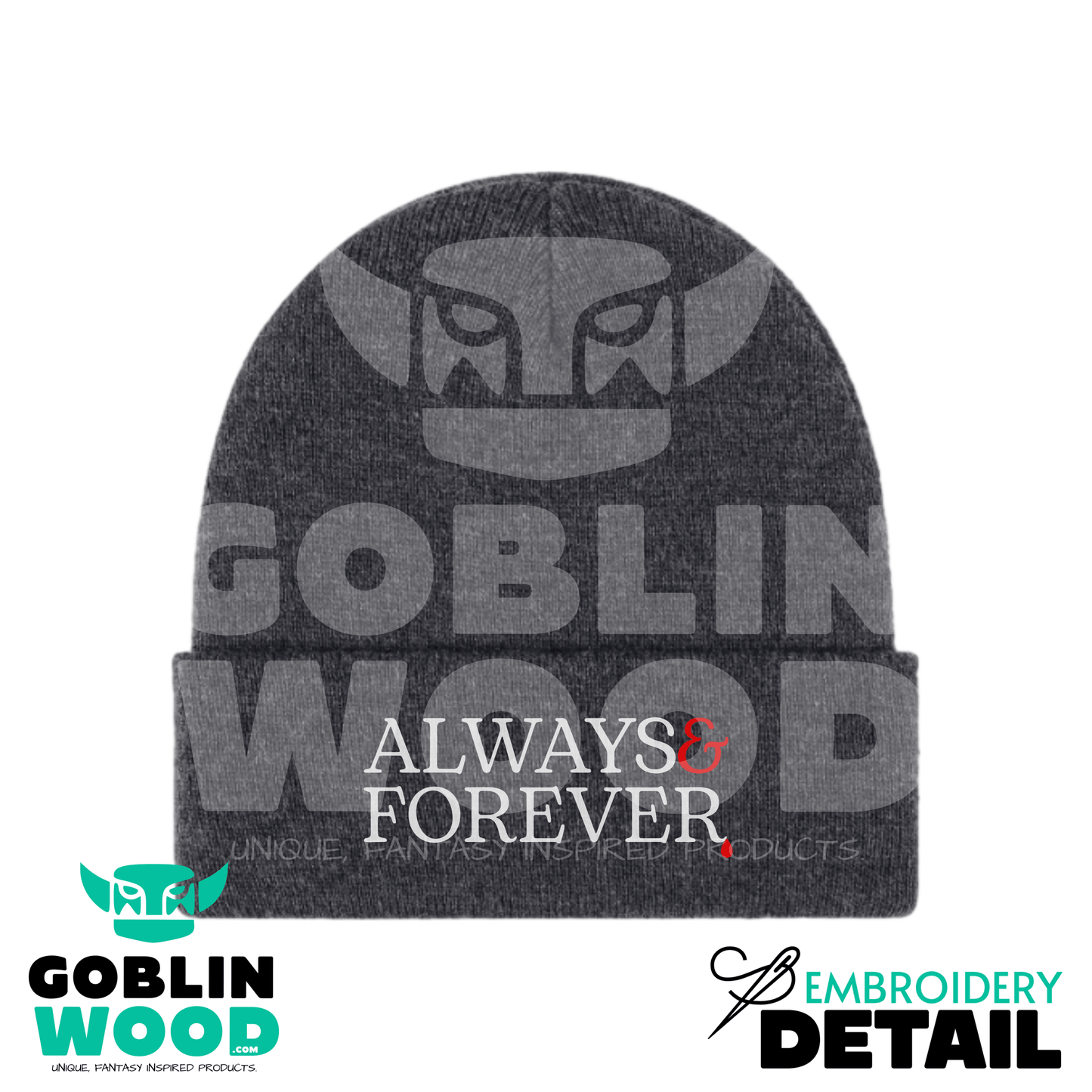 Always & Forever - Charcoal Embroidered Beanie -  - Goblin Wood Exclusive - Goblin Wood