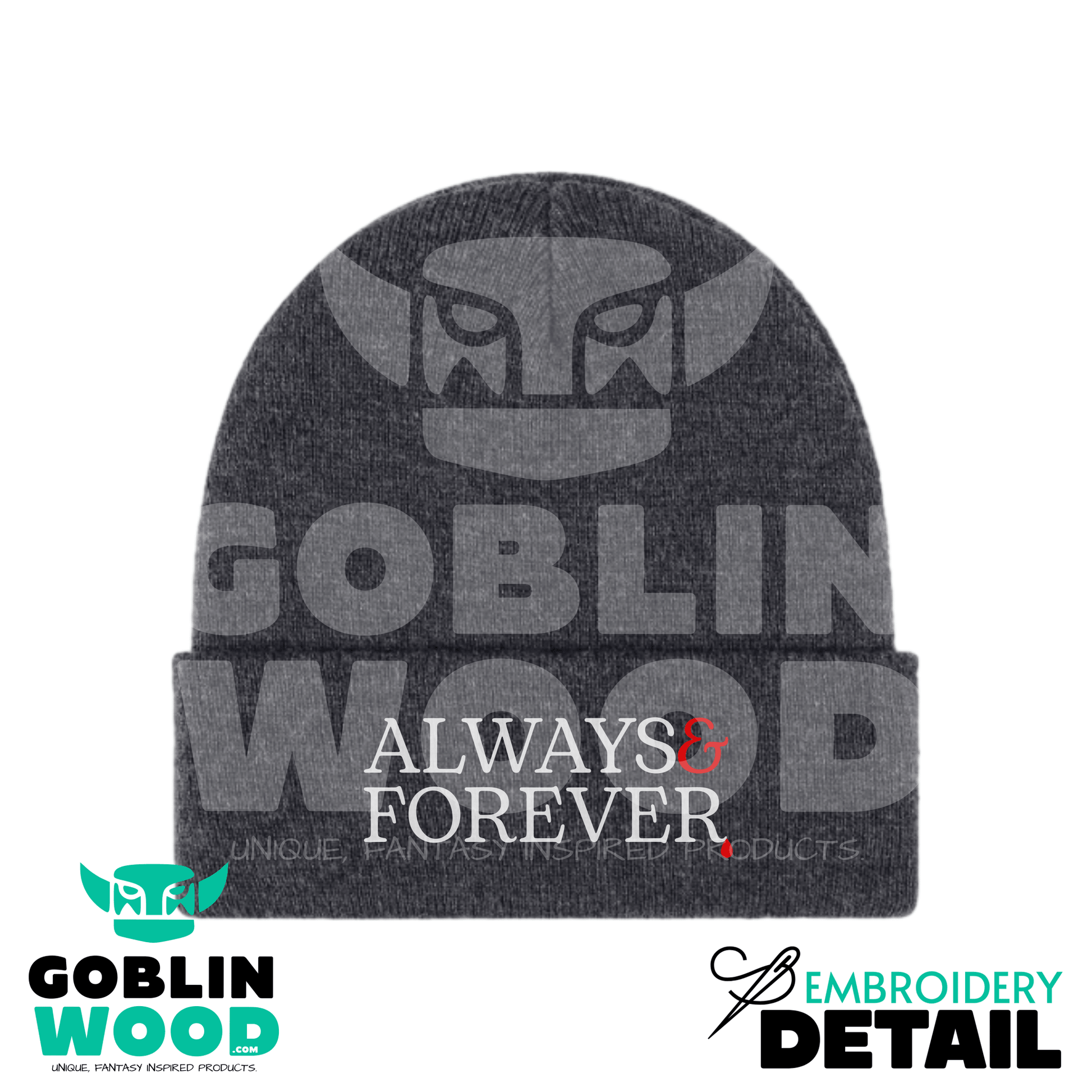 Always & Forever - Charcoal Embroidered Beanie -  - Goblin Wood Exclusive - Goblin Wood
