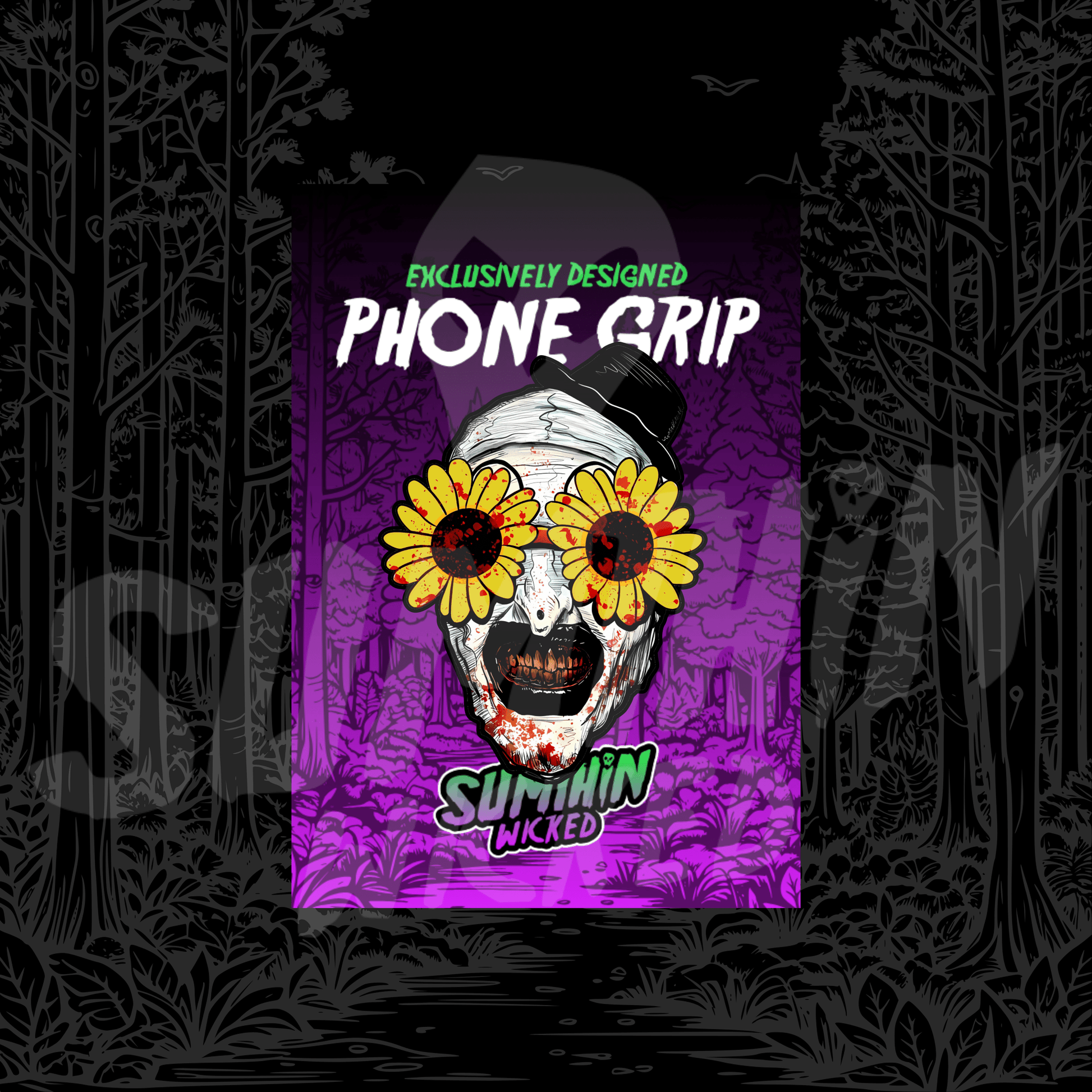 Arty - Acrylic Phone/Kindle Grip - Terrifier Inspired - Sumthin Wicked Exclusive - Goblin Wood