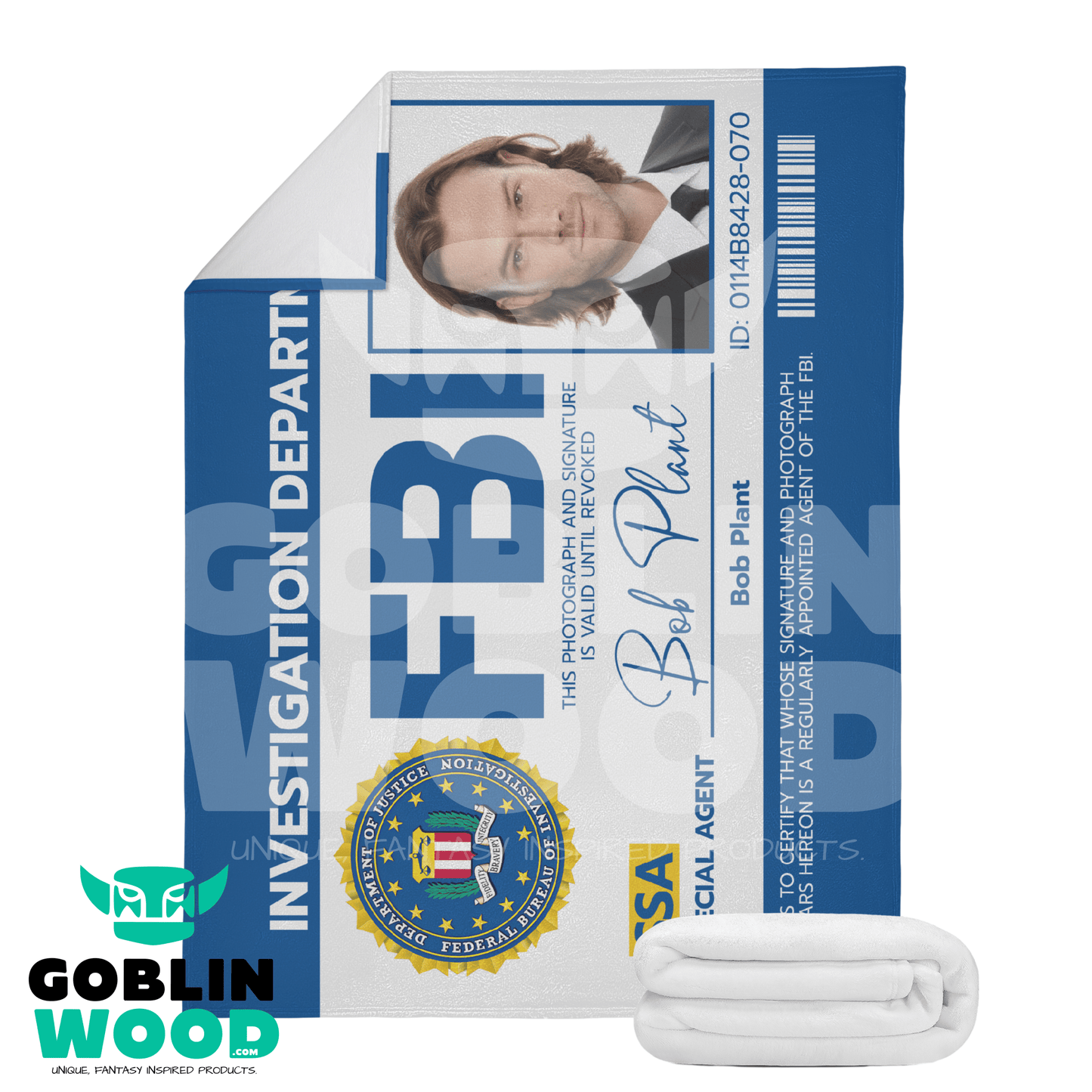 Bob Plant FBI - Dual - Sided Stitched Blanket - Supernatural Inspired - Goblin Wood Exclusive - Goblin Wood