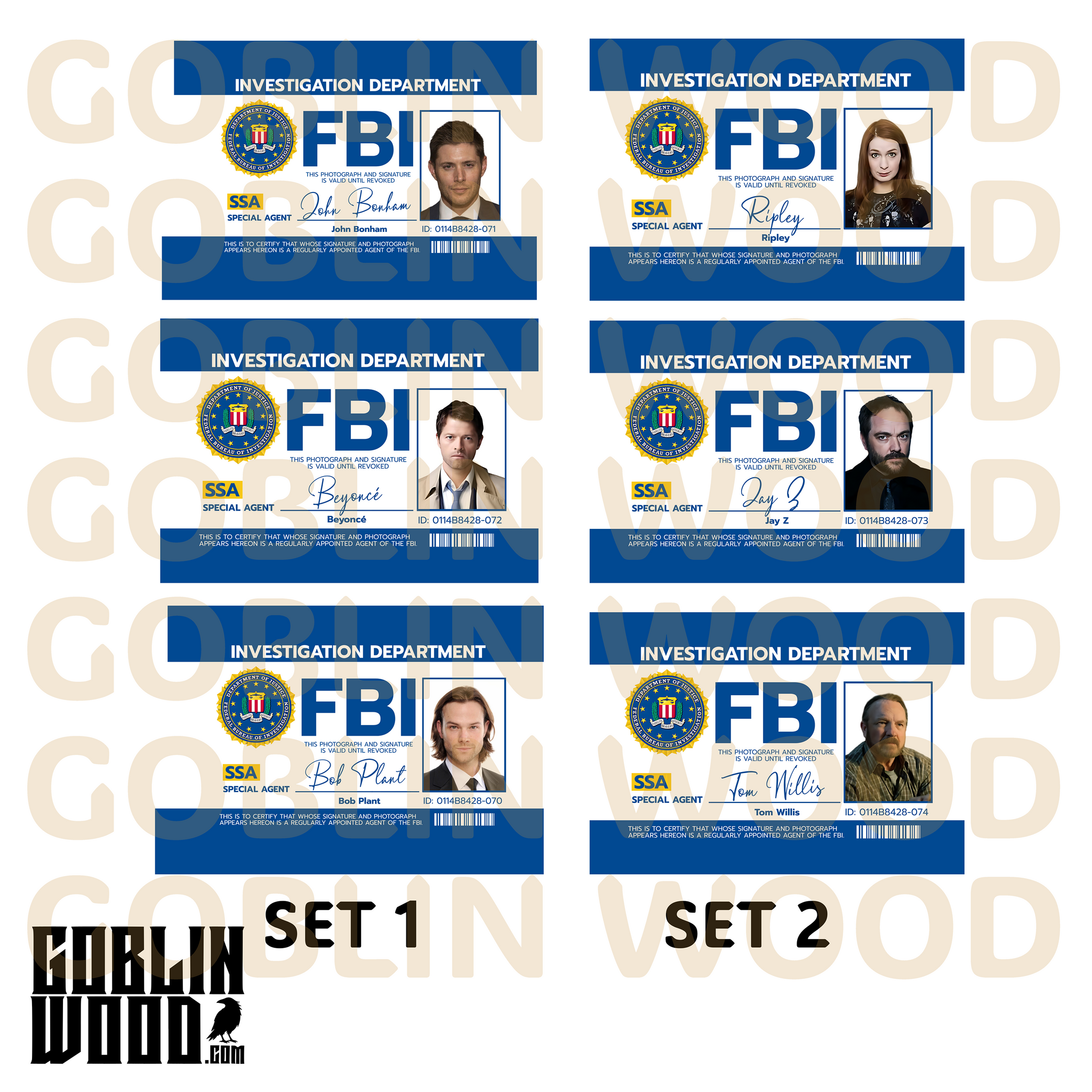 FBI ID Cards - Choice of SIX - Supernatural Inspired - Goblin Wood Exclusive