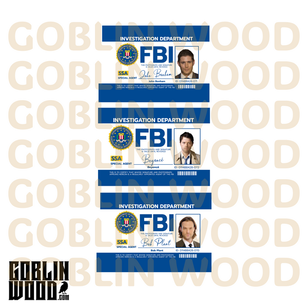 FBI ID Cards - Choice of SIX - Supernatural Inspired - Goblin Wood Exclusive