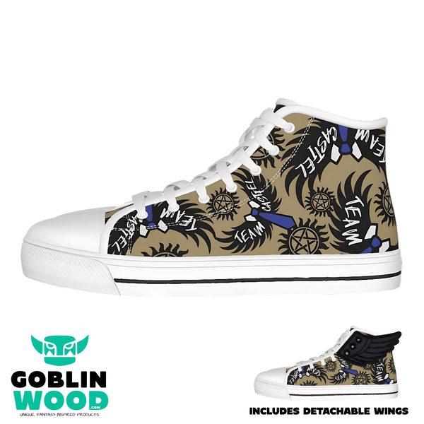 Castiel - AOP Sand Canvas Hi - Top Shoe With Detachable Wings - Supernatural Inspired - Goblin Wood Exclusive - Goblin Wood
