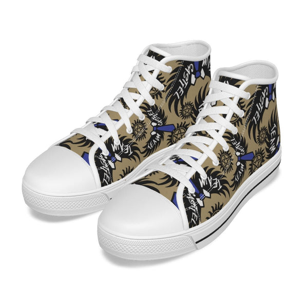 Castiel - AOP Sand Canvas Hi - Top Shoe With Detachable Wings - Supernatural Inspired - Goblin Wood Exclusive - Goblin Wood