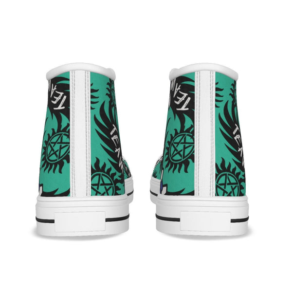 Castiel - AOP Teal Canvas Hi - Top Shoe With Detachable Wings - Supernatural Inspired - Goblin Wood Exclusive - Goblin Wood