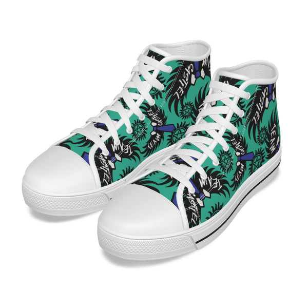 Castiel - AOP Teal Canvas Hi - Top Shoe With Detachable Wings - Supernatural Inspired - Goblin Wood Exclusive - Goblin Wood