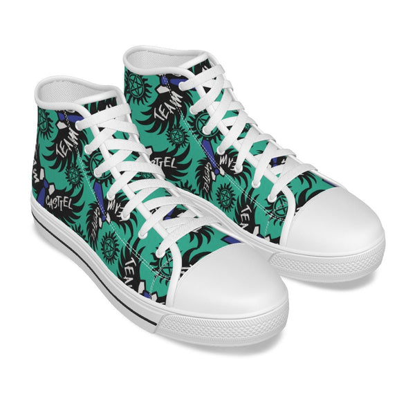 Castiel - AOP Teal Canvas Hi - Top Shoe With Detachable Wings - Supernatural Inspired - Goblin Wood Exclusive - Goblin Wood