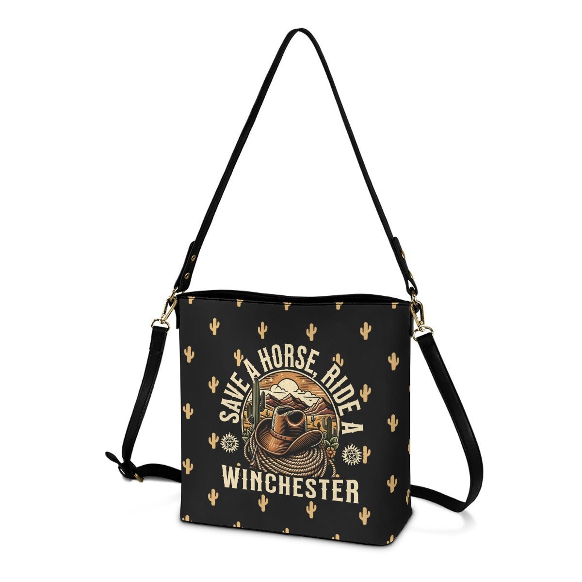 Cowboy Ride - Black Cross Body Bucket Bag - Supernatural Inspired - Goblin Wood Exclusive - Goblin Wood
