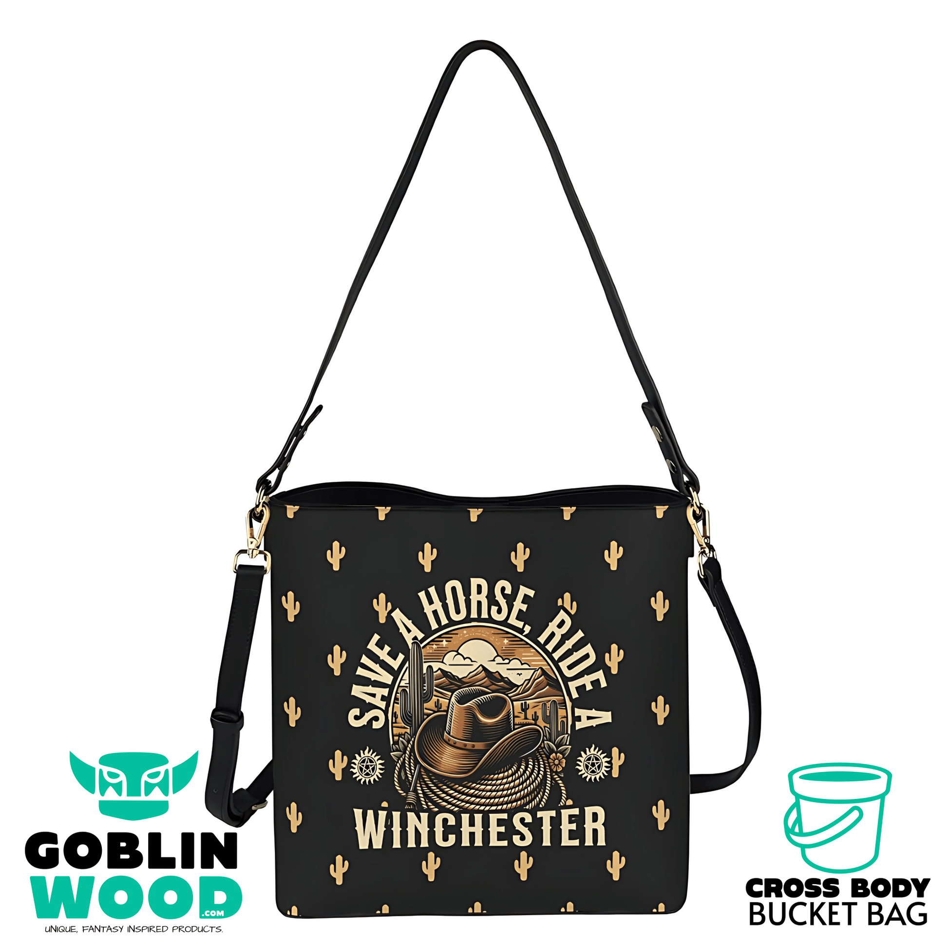 Cowboy Ride - Black Cross Body Bucket Bag - Supernatural Inspired - Goblin Wood Exclusive - Goblin Wood