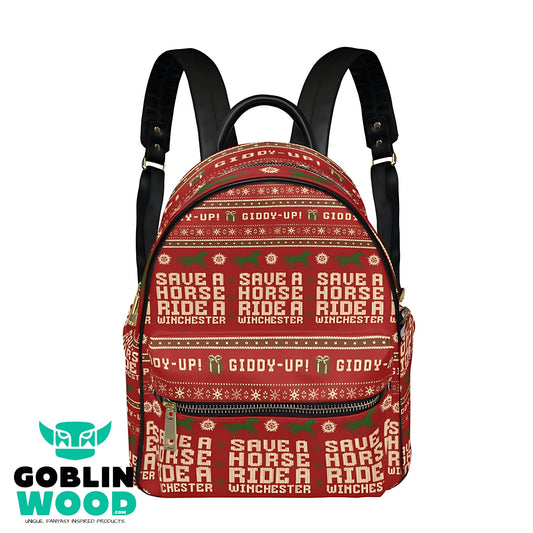 Cowboy Ride - Christmas Knit AOP Mini Backpack - Supernatural Inspired - Goblin Wood Exclusive - Goblin Wood