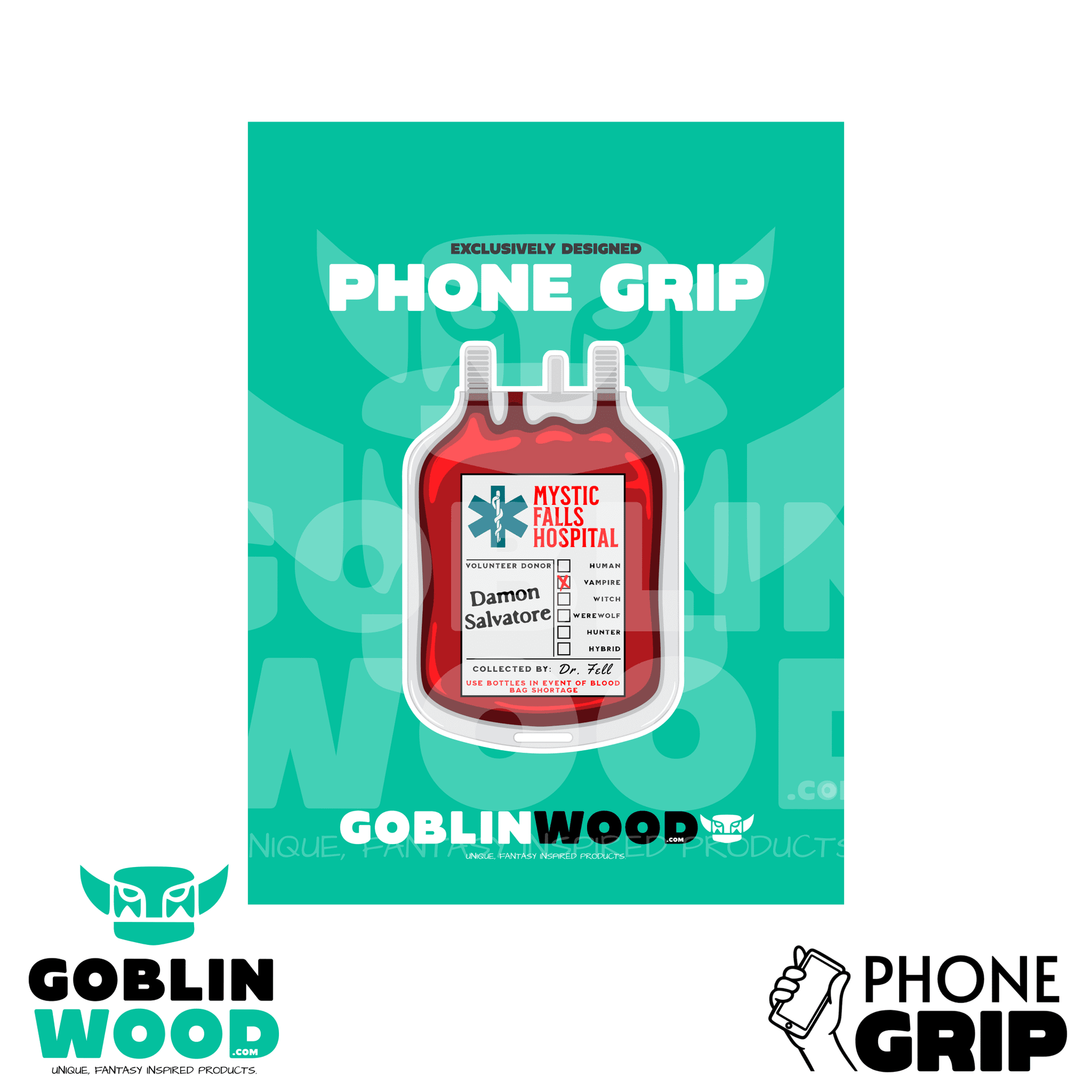 Damon Blood Bag - Acrylic Phone/Kindle Grip -  - Goblin Wood Exclusive - Goblin Wood