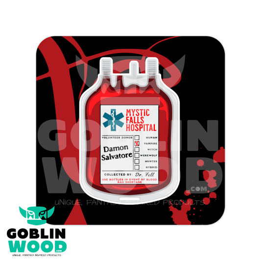 Damon Blood Bag - Drinks Coaster - TVD Inspired - Goblin Wood Exclusive - Goblin Wood