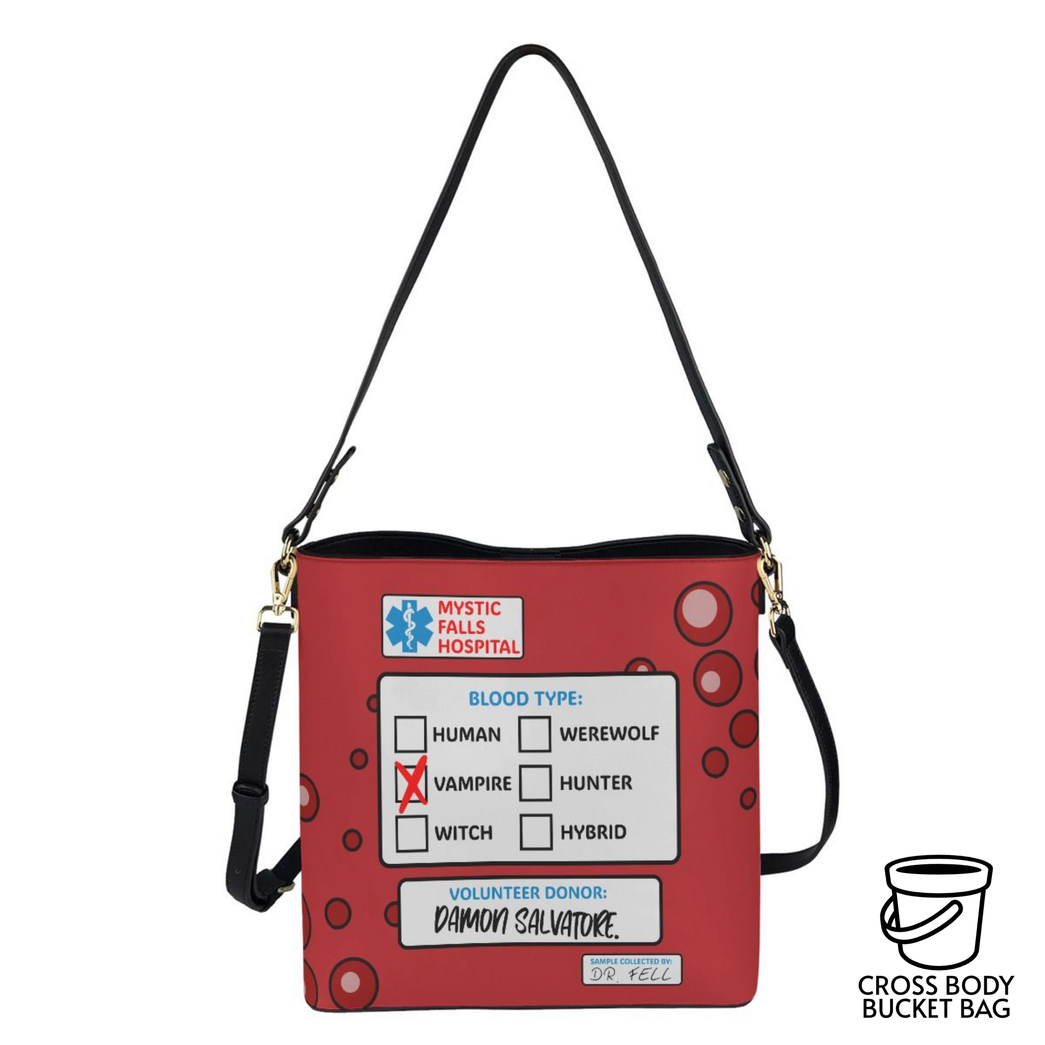 Blood Bag (Damon) - Black Cross Body Bucket Bag  - TVD Inspired - Goblin Wood Exclusive