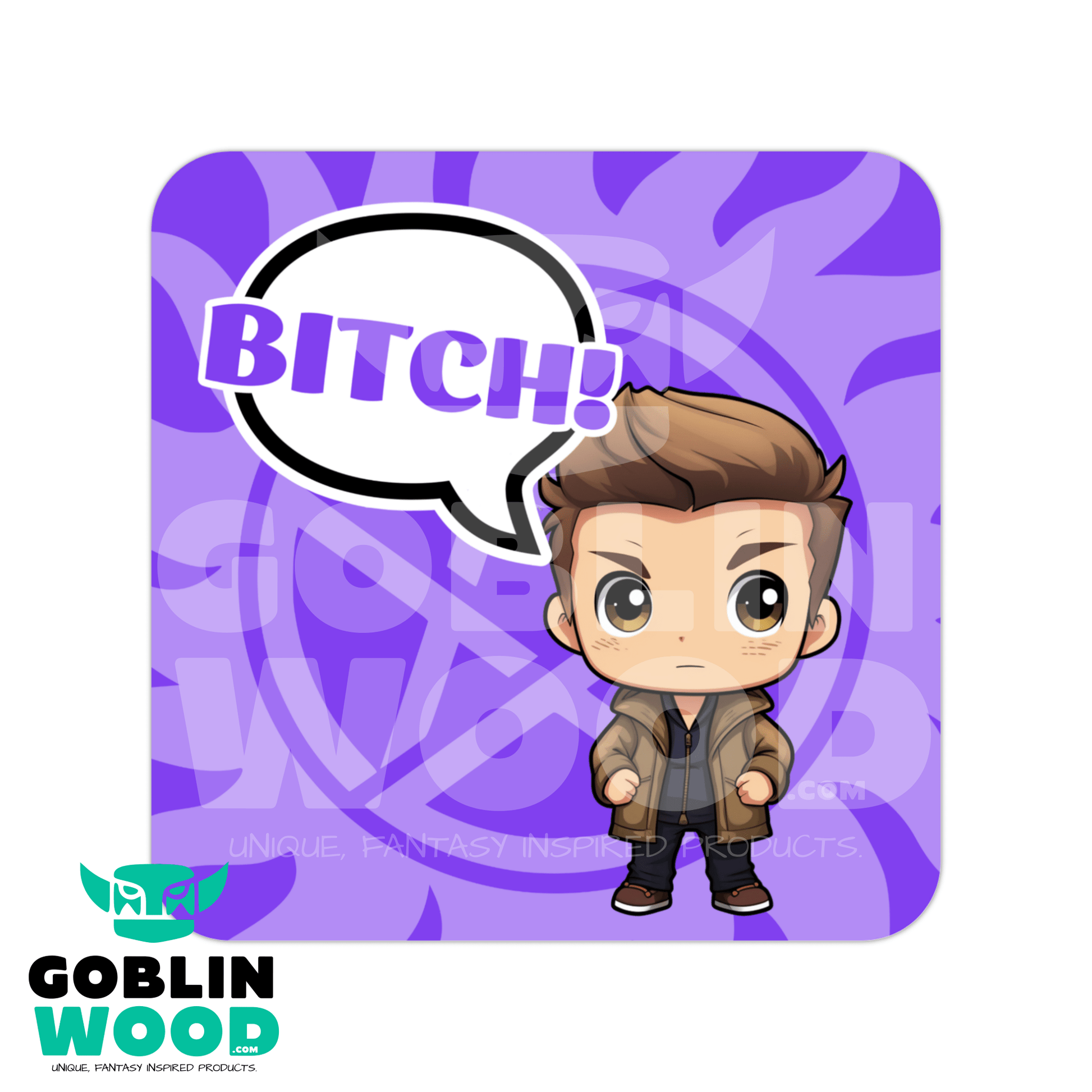 Dean - Kawaii Speech Bubble Drinks Coaster - Supernatural Inspired - Goblin Wood Exclusive - Goblin Wood