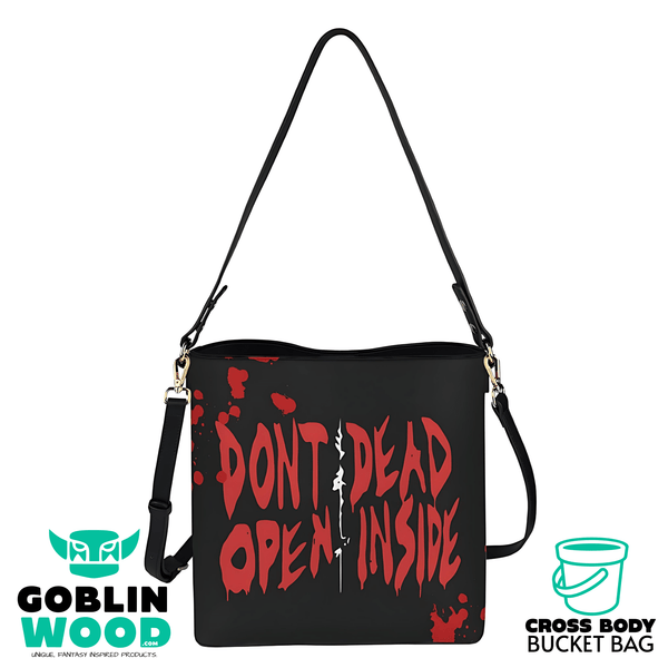Don't Open, Dead Inside - Black Cross Body Bucket Bag - The Walking Dead Inspired - Goblin Wood Exclusive - Goblin Wood