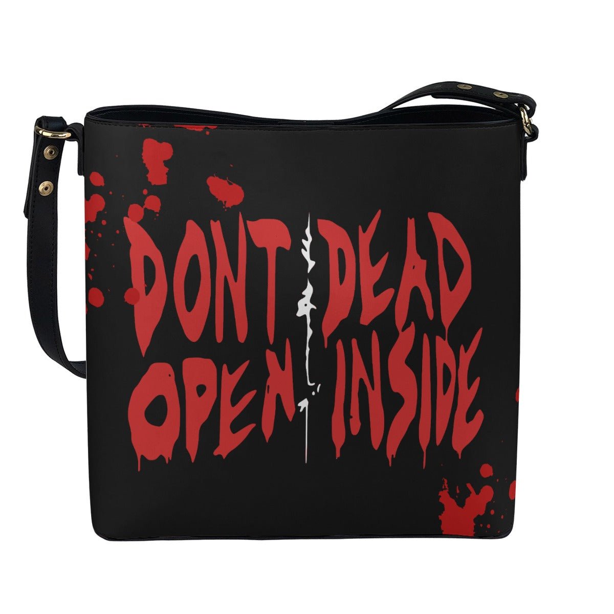Don't Open, Dead Inside - Black Cross Body Bucket Bag - The Walking Dead Inspired - Goblin Wood Exclusive - Goblin Wood