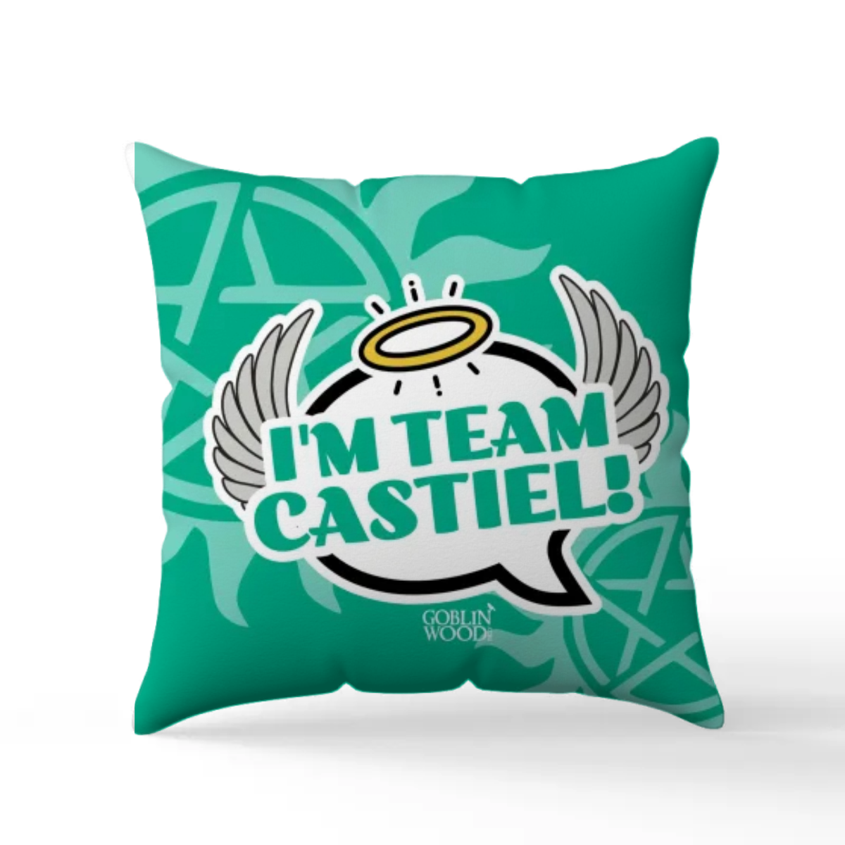 I'm Team Castiel! Speech Bubble Scatter Cushion - Supernatural Inspired - Goblin Wood Exclusive