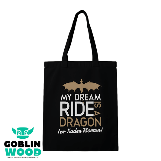 Dream Ride Dragon - Black Tote Bag - Fourth Wing Inspired - Goblin Wood Exclusive - Goblin Wood