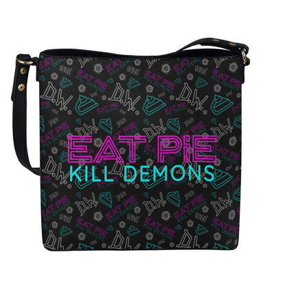 Eat Pie - Black AOP Cross Body Bucket Bag - Supernatural Inspired - Goblin Wood Exclusive - Goblin Wood