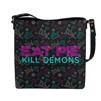 Eat Pie - Black AOP Cross Body Bucket Bag - Supernatural Inspired - Goblin Wood Exclusive - Goblin Wood
